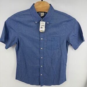 Paul Frank Mens Short Sleeve Button Down Shirt Blue Chambray Cotton Size L